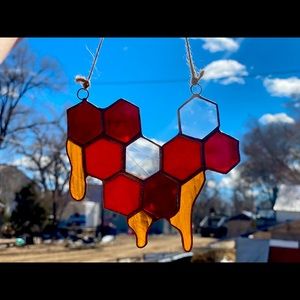 Hand Made Earth Tone Honeycomb Stained Glass